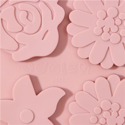 Форма для шоколада Доляна «Цветочная поляна», силикон, 22.5×16.5×0.5 см, 12 ячеек, цвет МИКС