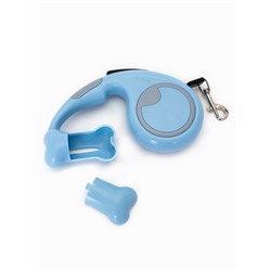 Рулетка - поводок «Косточка», 3 м, с контейнером для пакетов, пластик, голубая