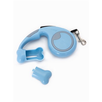 Рулетка - поводок «Косточка», 3 м, с контейнером для пакетов, пластик, голубая