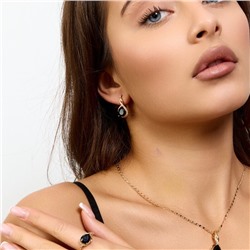 Комплект ювелирной бижутерии коллекция "Дубай" серьги, кулон и кольцо 18 р, покрытие позолота, вставка: стекло и цирконы, цвет: черный и прозрачный, арт.217.487-18