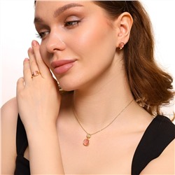 Комплект ювелирной бижутерии Итальянское золото (покрытие желтое 14к), серьги, кулон на цепочке и кольцо 20 р, вставка: искусственный камень кошачий глаз, цвет: розовый, арт.213.430-16