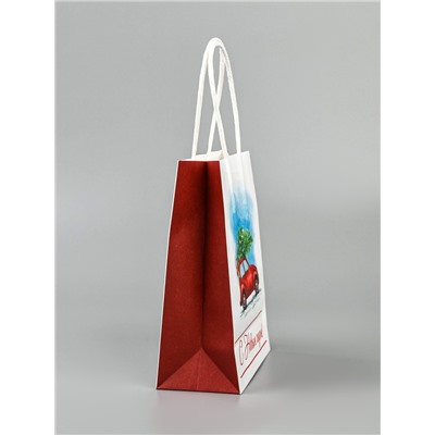 Пакет бумажный подарочный новогодний крафт «Ёлка» 16×12×6 см