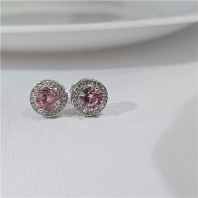 Комплект ювелирной бижутерии серьги, кулон и кольцо 18 р, покрытие посеребрение, вставка: фианиты, цвет: розовый и прозрачный, арт.313.255-18