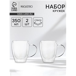 Набор кружек с двойными стенками Magistro Doppio vetro, 350 мл, 2 шт., 13×11 см, стекло, прозрачный