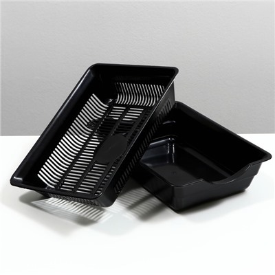 Туалет для кошек, 36×25×9 с, глубокий, с сеткой, пластик, чёрный