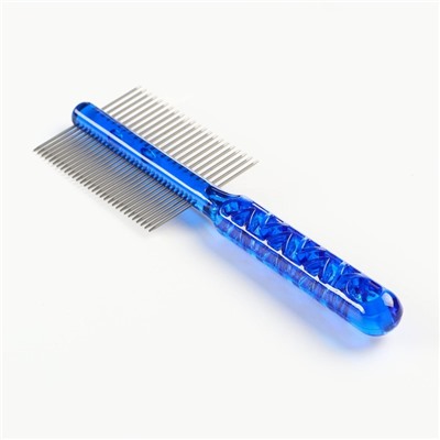 Расчёска для шерсти «Пузырьки» двухсторонняя, прозрачная, 19.5×5.6 см, синяя