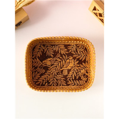 Сухарница прямоугольная «Птички», 24.5×17.5×4.5 см, береста