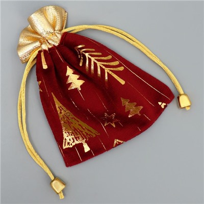 Мешочек подарочный новогодний плюш «Сказка с тобой», ёлки, тиснение, 10×12 см ± 1.5 см