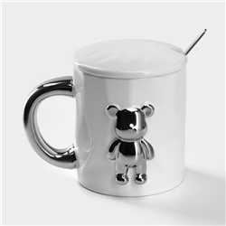УЦЕНКА Кружка «Стильный мишка » 350 мл 12×8.5×9 см белый с ложкой