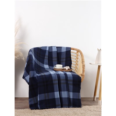 Плед флисовый «Экономь и Я. Клетка», синий, 150×130 см, флис 160 г/м²