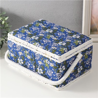 Шкатулка для рукоделия и шитья «Полевые цветы на синем», хранение ниток, иголок, мелочи, 19×26×14.5 см