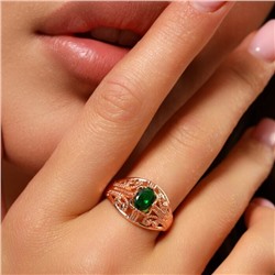 Кольцо с камнем 18 р ювелирная бижутерия Дубайское золото покрытие позолота, вставка: фианит, цвет: зеленый, арт.314.610-18