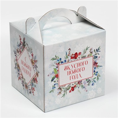 Коробка кондитерская новогодняя с окном, сундук, «Зимняя акварель» 20×20×20 см