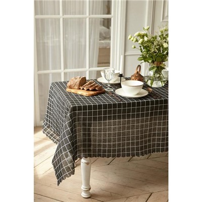 Скатерть «Доляна. Клетка», 145×200±3 см, рогожка 130 г/м², чёрная