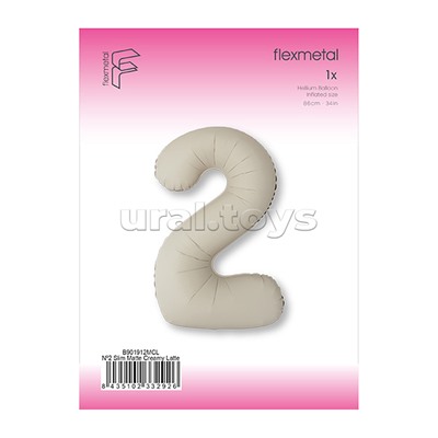Шар (40''/102 см) Цифра, 2 Slim, Кремовый Латте, Матовый, 1 шт. в уп.