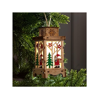 Ёлочная игрушка «Фонарь с Дедом Морозом», 16×8×8 см, от батареек, свечение тёплое белое