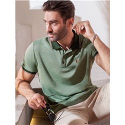 Футболка поло с воротником на пуговицах из полотна пике с меланжевым плетением с эластаном