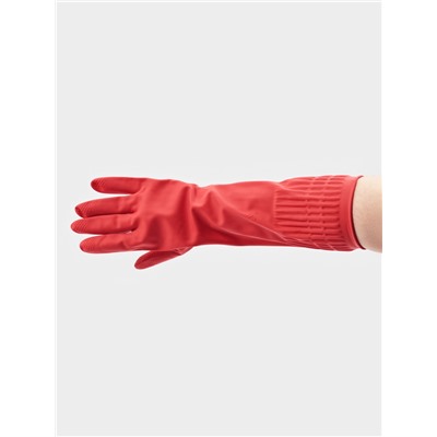 Перчатки хозяйственные Доляна, размер M, 38 см, длинные манжеты, латексные, красные