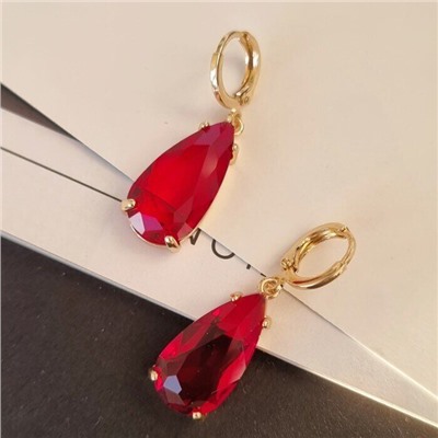 Серьги ювелирная бижутерия крупные под золото, красный камень, арт.001.557