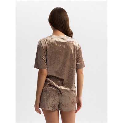 Пижама женская (футболка, шорты) KAFTAN Velvet, размер 40-42, кофейная