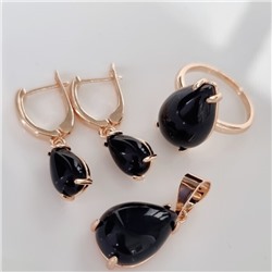 Комплект ювелирная бижутерия коллекция  "Дубай" серьги, кулон и кольцо 17 р, покрытие: позолота, вставка: пластик, цвет: черный, арт.215.417-17