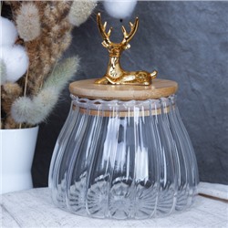 Банка для сыпучих бамбуковая крышка с фигуркой 650 мл / LCSC2448 /уп 100/ новогодняя