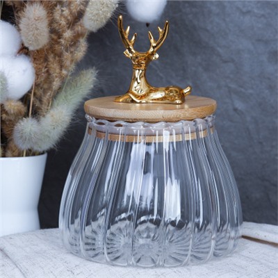 Банка для сыпучих бамбуковая крышка с фигуркой 650 мл / LCSC2448 /уп 100/ новогодняя