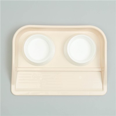 Миски с лотком «Феликс», 300 мл, 41×30×6 см, пластик, бежевый лоток, белые миски