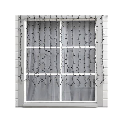 Гирлянда «Занавес» 2×1.5 м, IP65, УМС, тёмная нить каучук, 300 LED, свечение тёплое белое, 220 В