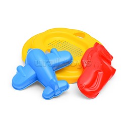 Набор Disney/Pixar «Тачки» №20: ведро с наклейкой, ситечко "Солнышко", лопатка №5, грабельки №5, формочки (Молния Маккуин + самолёт), лейка №10