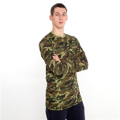 Лонгслив мужской с начёсом, цвет камуфляж тёмно-зелёный, размер 52