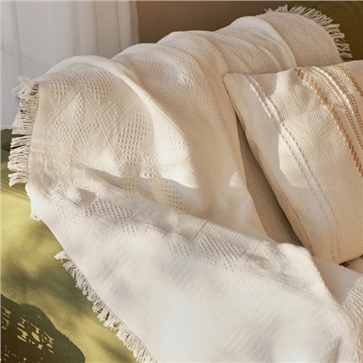 Плед с бахромой SL Home Mosaic, 130×180 см, белый