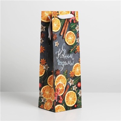 Пакет подарочный новогодний ламинированный под бутылку «Уюта и тепла в Новом году», 13×35×10 см