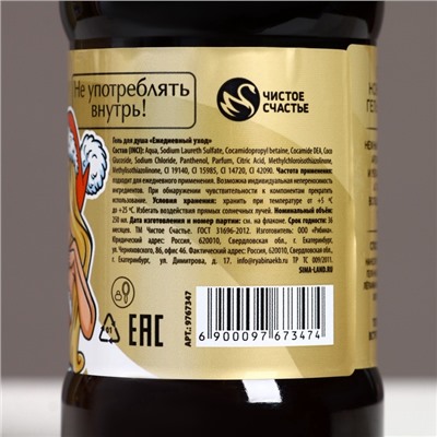 Новогодний подарочный набор косметики «Сияй в Новом году», гель для душа 250 мл и мочалка для тела, Чистое счастье