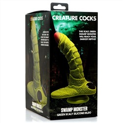 Фантазийный фаллоимитатор Swamp Monster Green Scaly Silicone Dildo - 23,9 см.