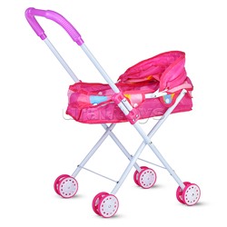 Коляска для кукол (металлическая, складная, прогулочная с капюшоном, цвет розовый) в пакете