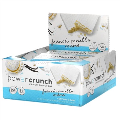 BNRG, Энергетический белковый батончик Power Crunch, французский ванильный крем, 12 батончиков, вес каждого 40 г (1,4 унции)