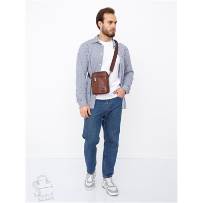 Сумка мужская кожаная 8611S brown Fuzhiniao в Новосибирске