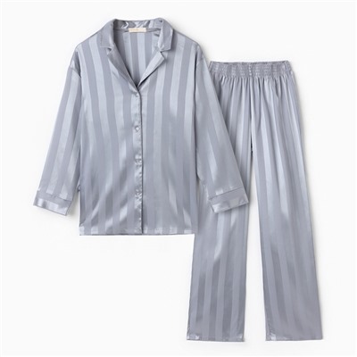 Пижама женская (рубашка, брюки) KAFTAN «Полоска», серо-голубая, размер 48-50