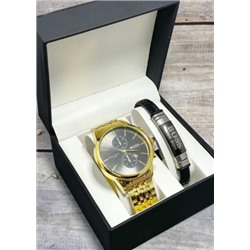 Подарочный набор для мужчины часы и браслет + коробка #22853385