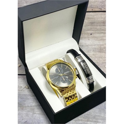 Подарочный набор для мужчины часы и браслет + коробка #22853385
