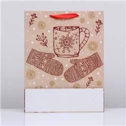 Пакет подарочный новогодний ламинированный вертикальный «Зимних радостей», 33×42×10 см