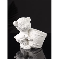 Кашпо гипс «Медведь с горшочком», 9×10×6 см, белый