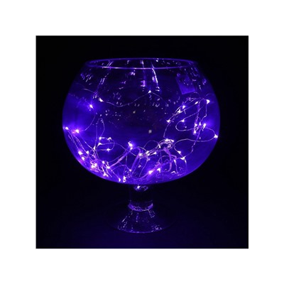 Гирлянда «Нить» 5 м роса, IP20, серебристая нить, 50 LED, батарейки CR2032×2 (в комплекте), свечение фиолетовое