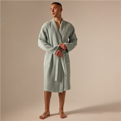 Халат вафельный мужской SL HOME: Boho «Аззура», размер M, хлопок 100%, бирюзовый