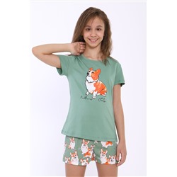 Пижама с шортами арт. ПД-023-062 Корги на зеленом НАТАЛИ, 1063614