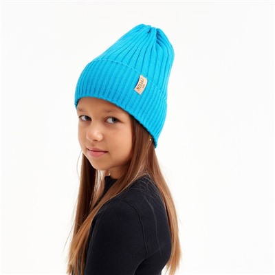 Шапка детская MINAKU с отворотом, размер 52-56, бирюзовая