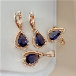 Комплект ювелирной бижутерии коллекция "Дубай" серьги, кулон и кольцо 18 р покрытие позолота, вставка: стекло и цирконы, цвет: фиолетовый и прозрачный, арт.215.547-18