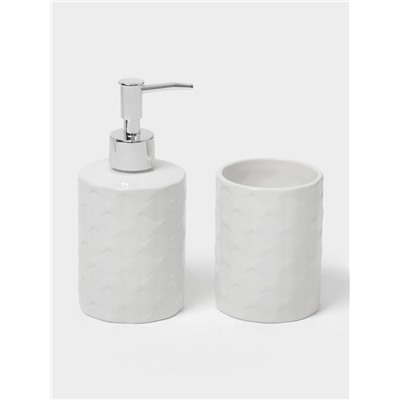 Набор аксессуаров для ванной комнаты «Ромбы», 2 предмета (дозатор для мыла, стакан), цвет белый