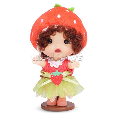Виниловая кукла Baby Cute Flower с подставкой, 10 см "Клубника"